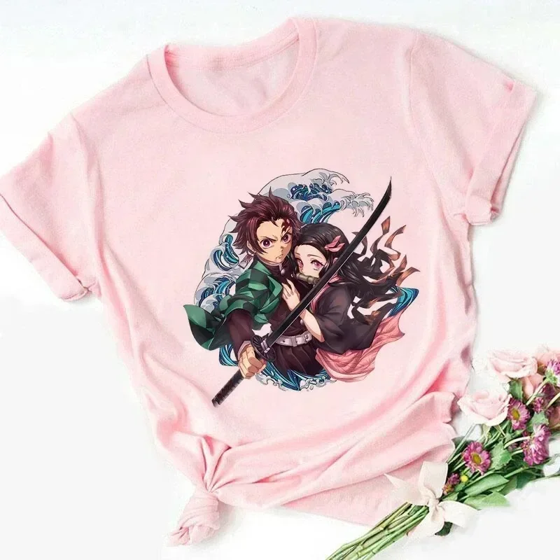 Summer Pink Kid Cotton Children T-shirts Nezuko Kamado Kimetsu No Yaiba Print Baby Tee Cute Harajuku Kawaii Clothes Girl Tops