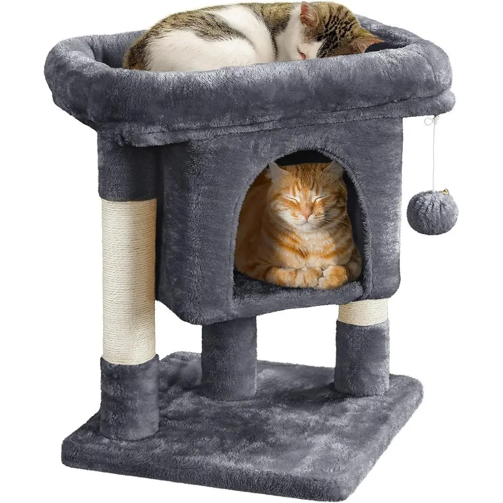 

Кошачья лежанка-башня 23.5 Grey Cat Tower с сизалевыми столбиками для царапания и игровым центром для котят и кошек