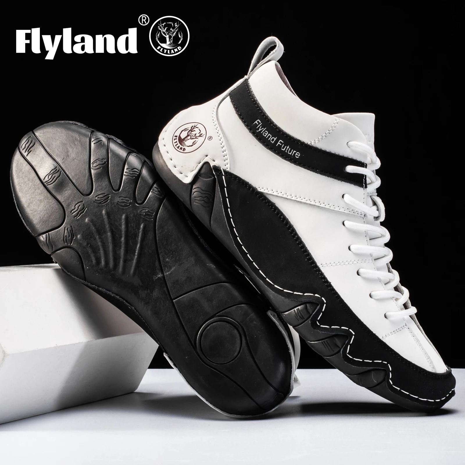 

Мужские повседневные кожаные туфли FLYLAND, модные винтажные ботинки ручной работы, мужские кроссовки