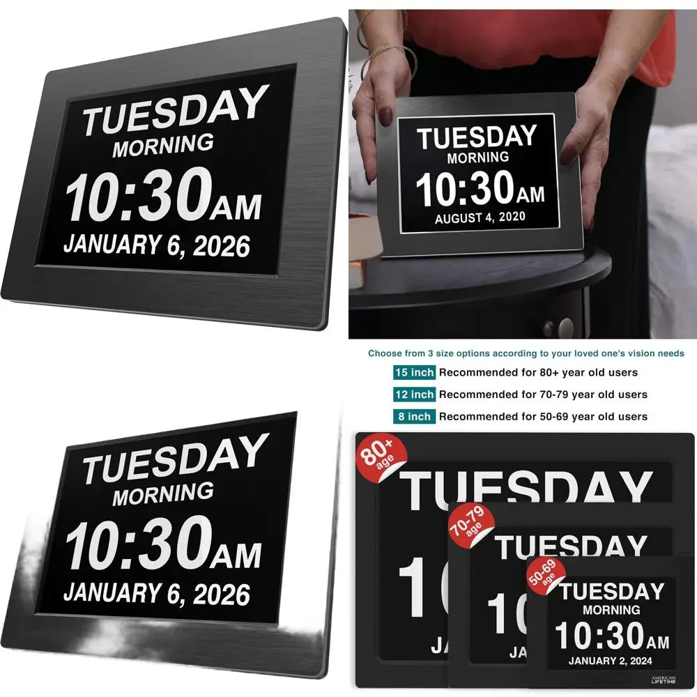 

Цифровые настенные часы для пожилых людей, черные, с высококачественным дисплеем, легко читаемые, с будильниками, автоматическим затемнением, многоязычные, с питанием от батареи