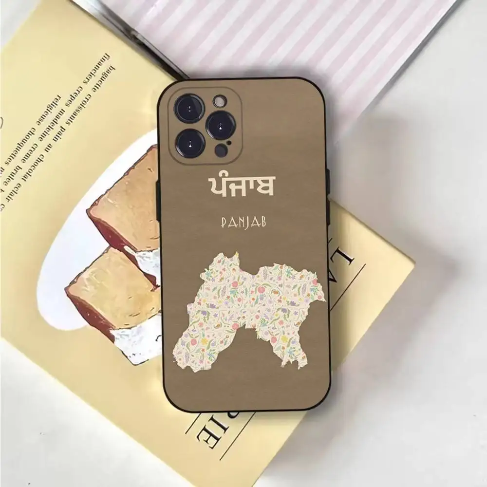 حافظة هاتف بخريطة البنجاب لهاتف آيفون 17,16,15,14,13,12,Pro,Max,Plus,E,SE4,Air,غطاء ناعم أسود صغير