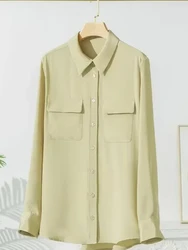 2025 Spring New Heavy Silk Shirt Women's Long Sleeve Mulberry Silk Blouse Temperament White Shirt Loose Top 93% Mulberry Silk