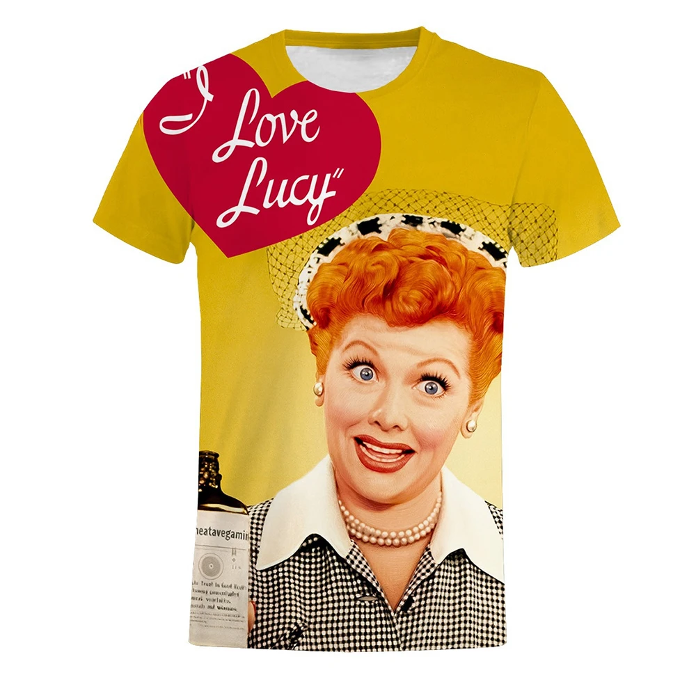 Camiseta con estampado en 3D de I Love Lucy para mujer, camisa informal de manga corta con cuello redondo, estilo callejero Hip hop, novedad de verano