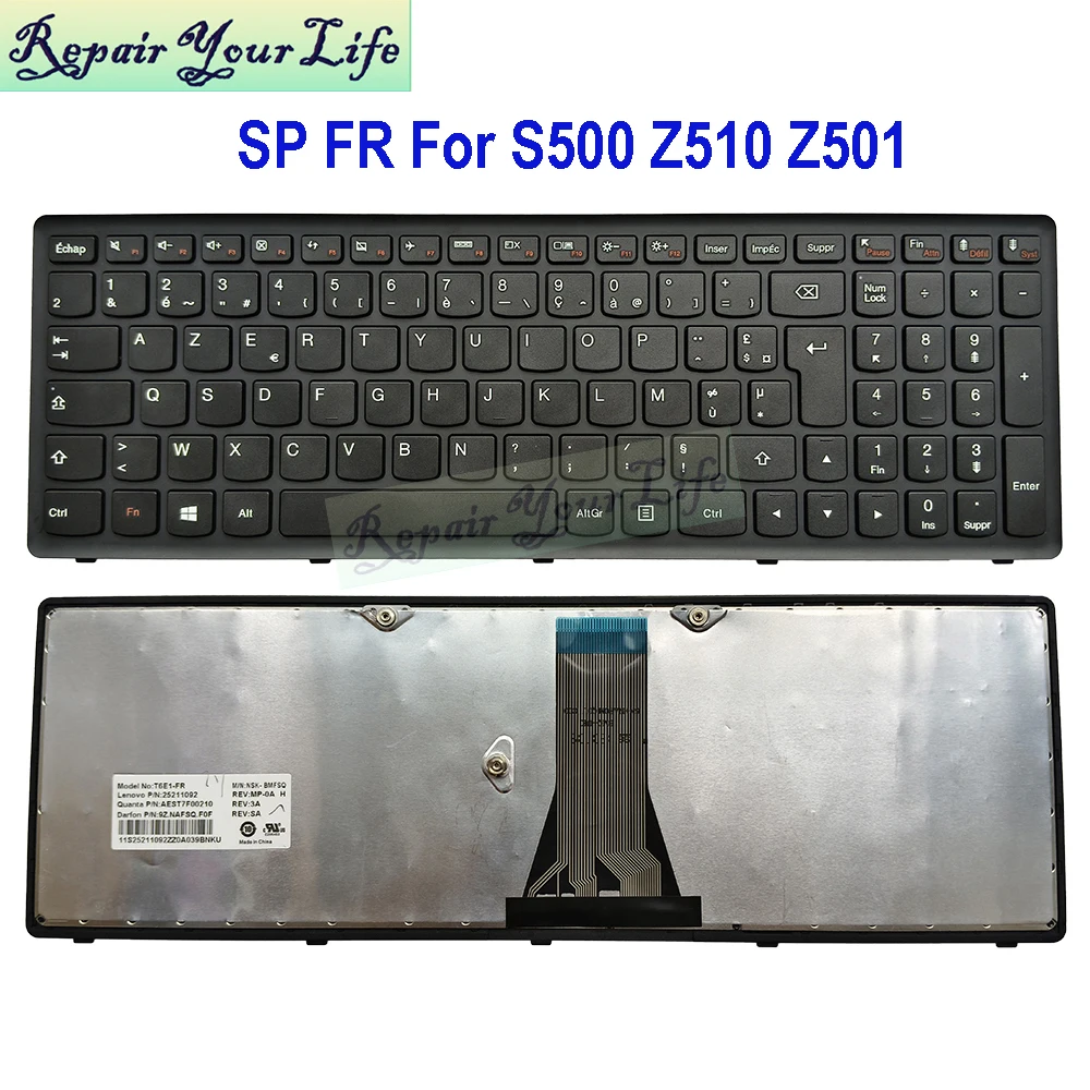 French AZERTY Spain Spanish Laptop Keyboard/Teclado For Lenovo Ideapad Z510 Z510A Z501 Z505 G500 G505S S500 T6E1-FR 25211092