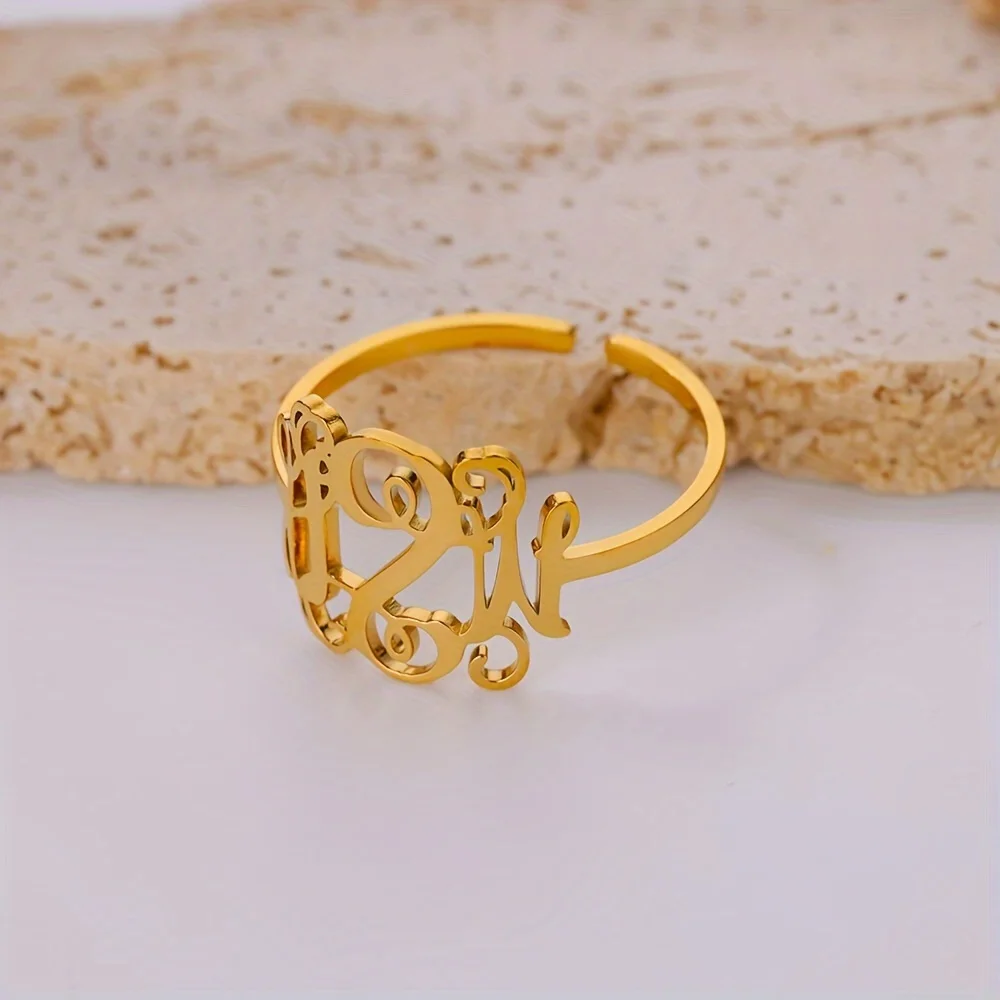 Custom Monogram Name Rings for Women Gold Color Personalized Ring Waterproof Unisex Customized Stainless Steel Jewelry anillos