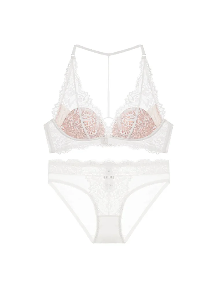 مجموعة الملابس الداخلية الفرنسية الأنيقة Wirefree عارية الذراعين شانتيلي الدانتيل رقيقة الراحة تناسب المملكة المتحدة الصيف التخسيس Bralette نقية قابل للتعديل MOYISU #1