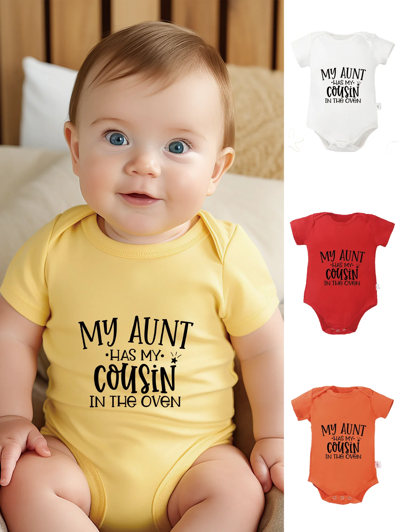 Fashion Clothes My Aunt Has My Cousin In The Oven Print Newborn Short Sleeve Toddler Rompers 0-24M Cute Bodysuit Infant Jumpsuit