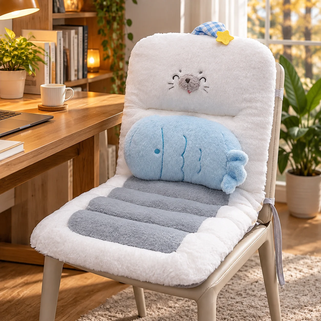 Plush Seat Cushion Backrest Pillow Soft Warm Chair Pad Lumbar Support Office Student Chair Cushion Winter Sitting Pad Home Dorm