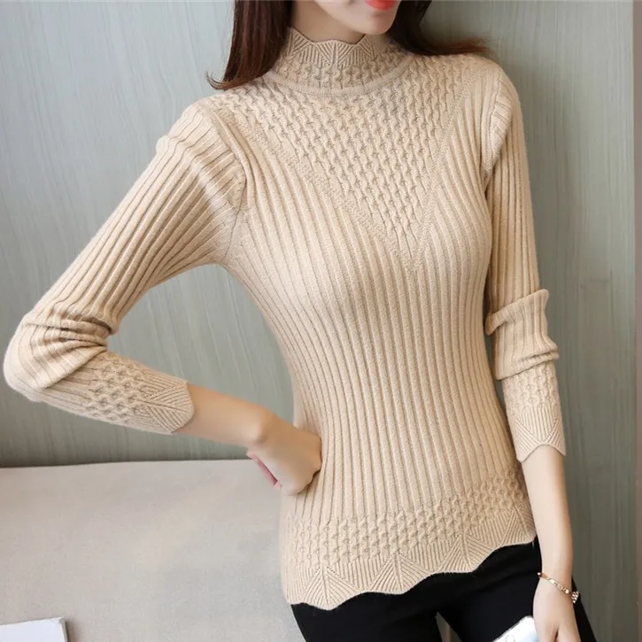 

Ladies Thiened Autumn Winter Knitted Sweater ort Slim Fit Long Sve f High Collar Knitted Base irt College Sle