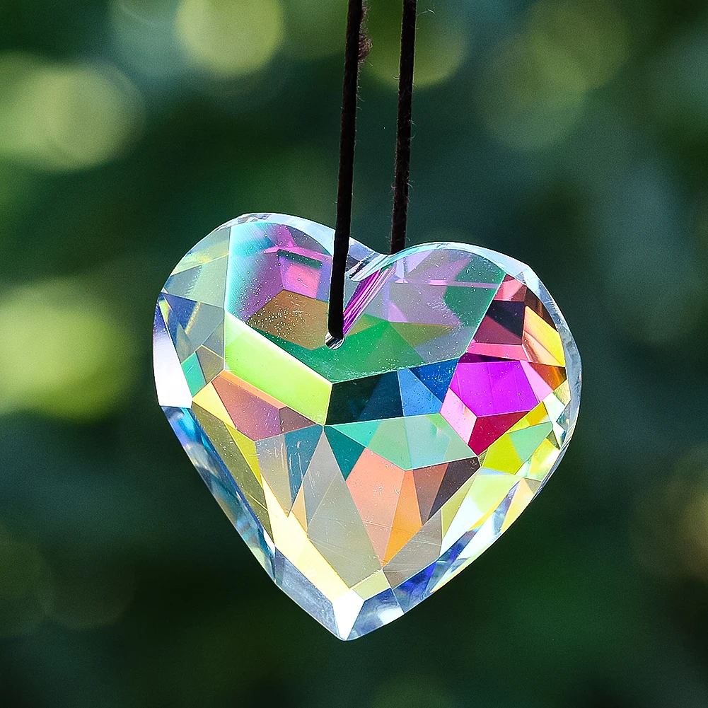 45mm 3D Heart Crystal Suncatcher Prism Hanging Decor Rainbow Maker Light Catcher Chandelier Part Romantic Wedding Centerpiece