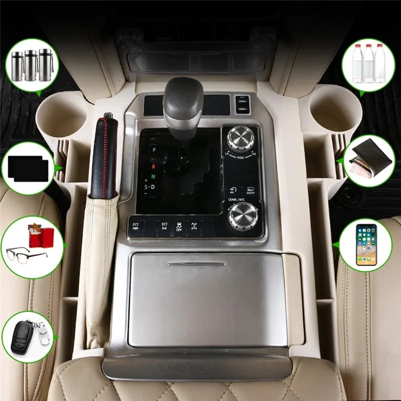 

2PCS Interior Car Seat Crevice Storage Box Cup Holder Replacement Parts For Toyota Land Cruiser LC200 2016-2020 Beige-AS55