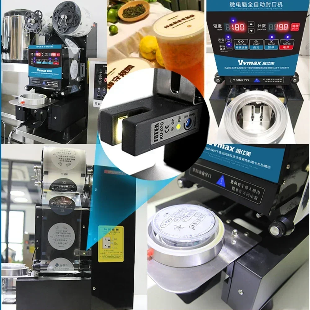 Full Automatic Cup Sealing Machine Plastic Sealer Paper Cup Milk Tea  Food Seaer Electric Bubble Tea Film English Version.