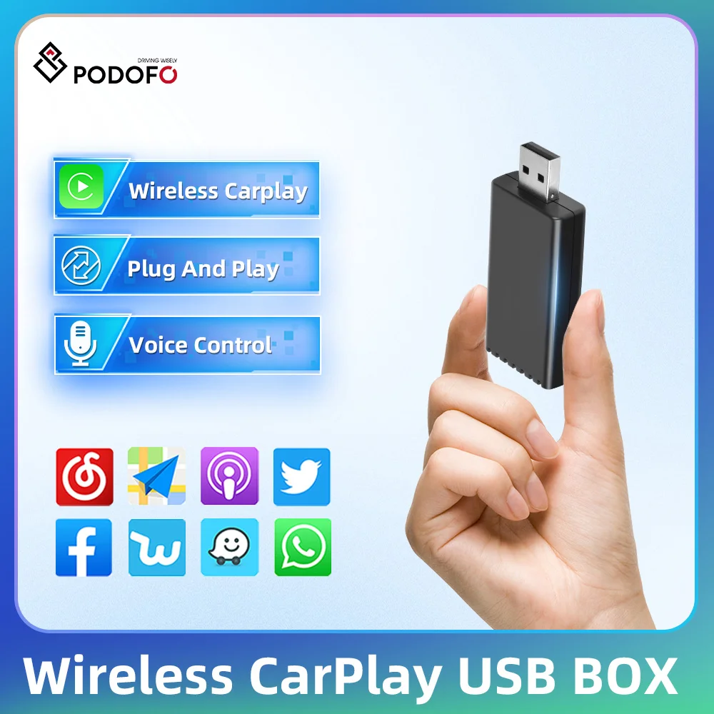 Podofo Wired to Wireless Carplay AI Box USB Adapter Voice Control 5Ghz WiFi Plug And Play For BMW Audi Toyota Volkswagen