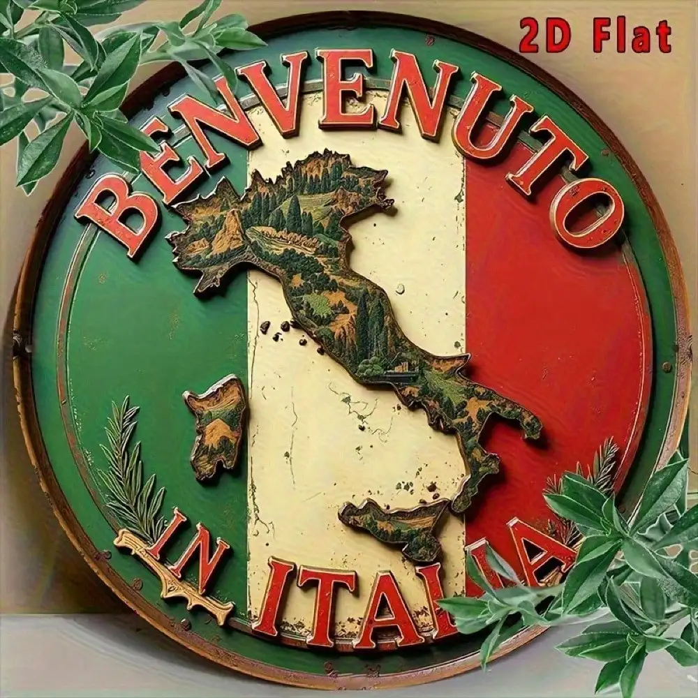 Vintage-Metallschild mit italienischer Flagge, Wanddekoration für Zuhause, Bar, wasserdichte Aluminium-Wandkunst für Zuhause und Café