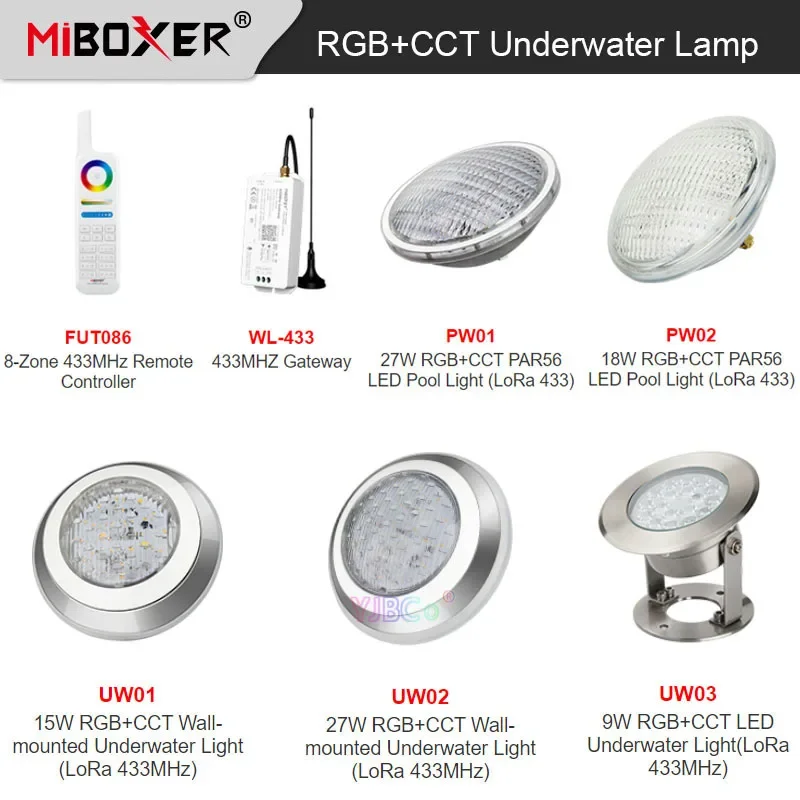 Imagem -02 - Miboxer-lâmpada Subaquática de Parede Luz de Piscina Led Rgbcct Ip68 Par56 9w 15w 18w Ac12 v dc 1224v Gateway 433mhz