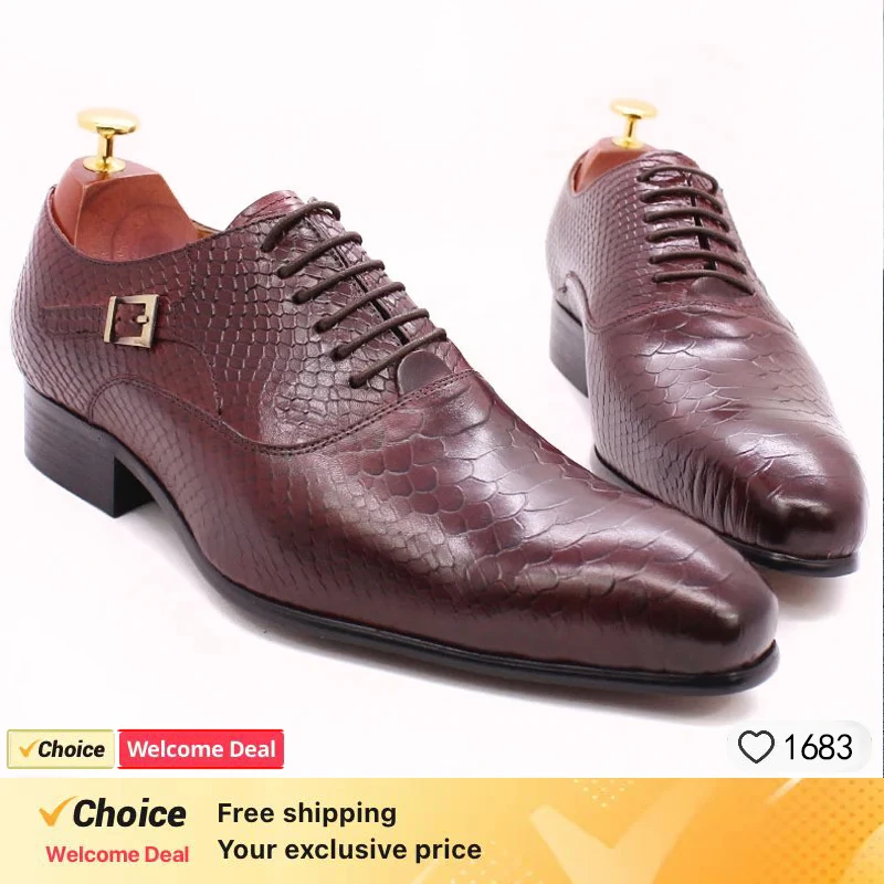 Mens Handmade Leather Dress Shoes Business Crocodile Pattern Oxford Formal Lace-Up Comfortable NonSlip Breathable Office Wedding - Image 6