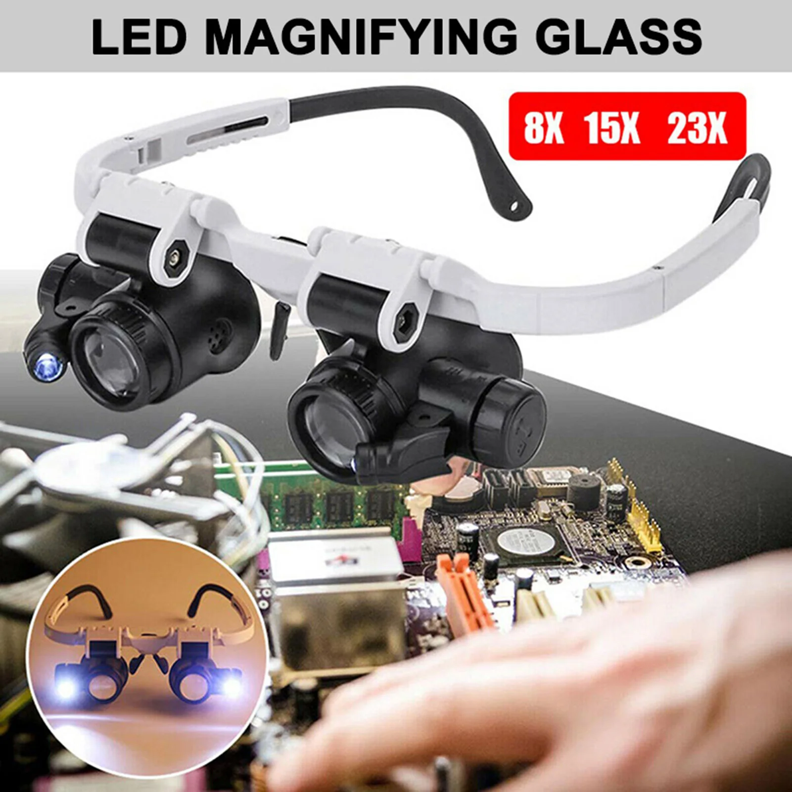 Telescope Magnifier with Dual LED Light Head-Mounted Magnifying Glass for Modelling Repairing Sewing Soldering