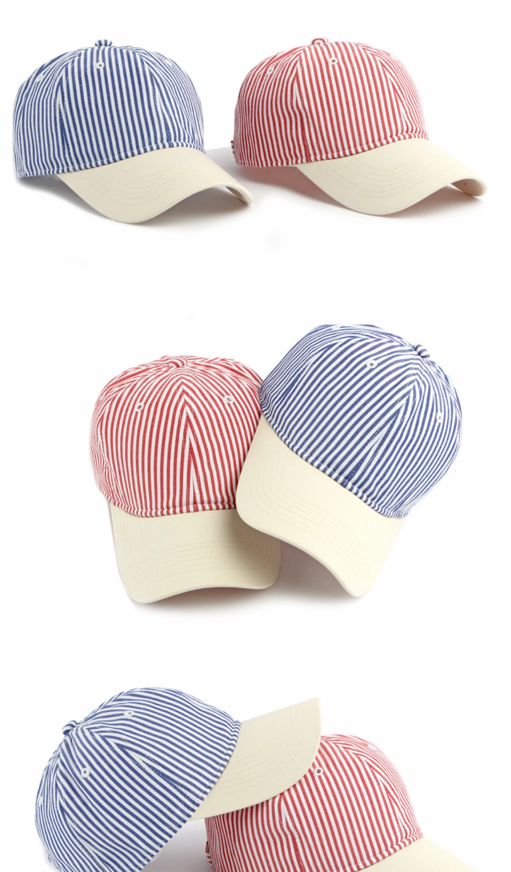 HT5087 Unisex Baseballkappe 2026 Neue Frühling-Sommer Kollektion Weiche Sonnenkappe Gestreifter Baseballhut Verstellbare Snapback-Kappe – Detail 2