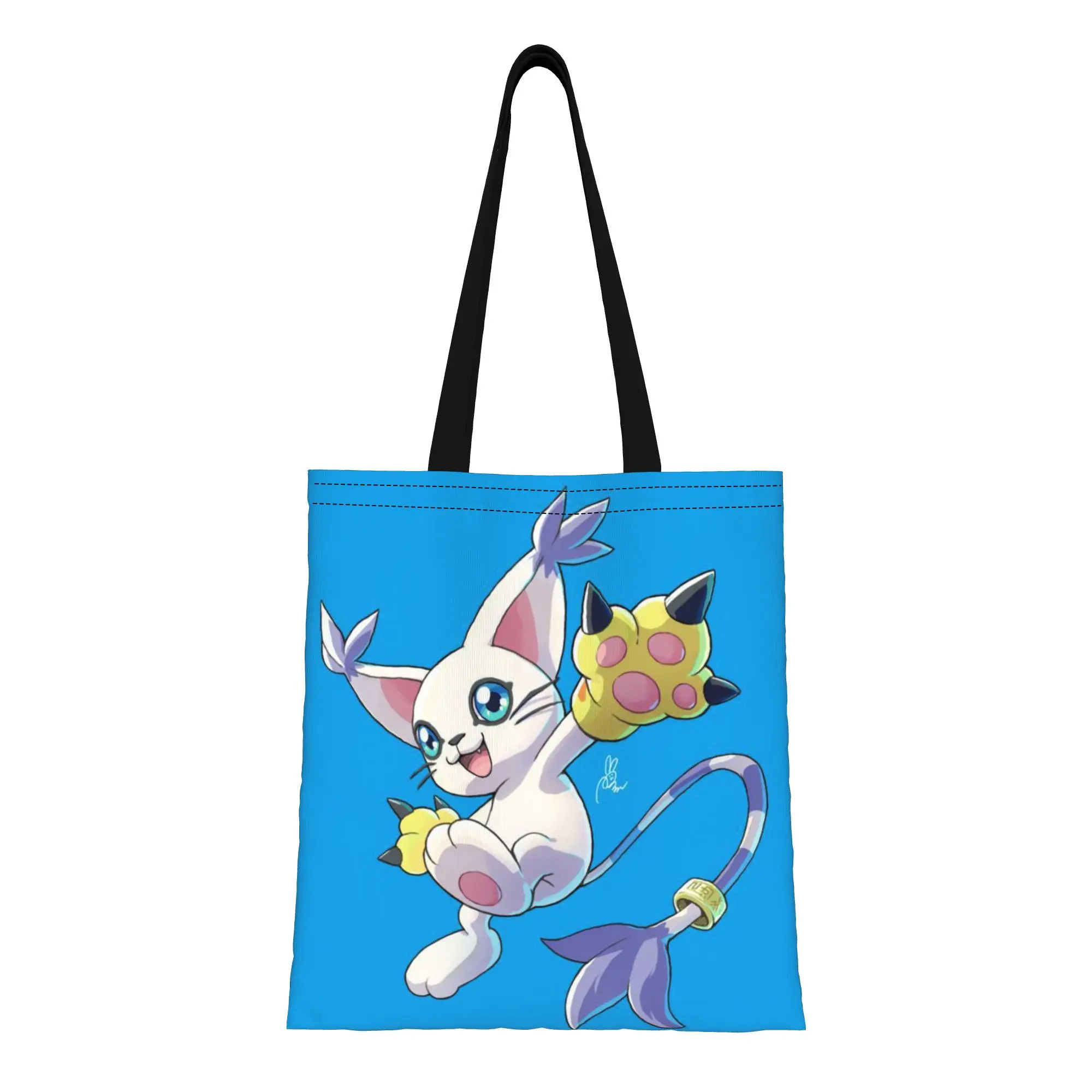 Back to school season Gatomon (2) Digimon Canvas Tote Bag Perfect for Shopping Women's Top-Handle Bags