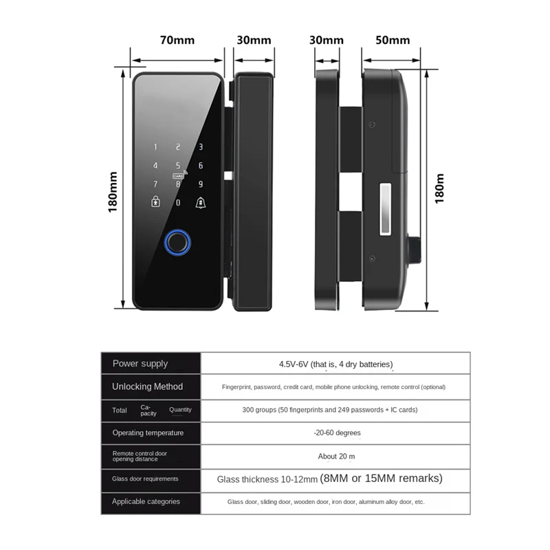 Waterproof Tuya Wifi Smart Door Lock Fingerprint Electronic Rim Lock for Glass Door,Style 1