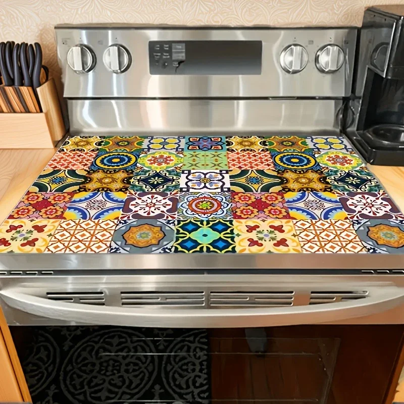 Retro Vibrant Moroccan Geometric Mosaic Kitchen Drying Mat,Coffee Bar Kitchen Work Countertop,Non Slip,Water Absorbent,Gift