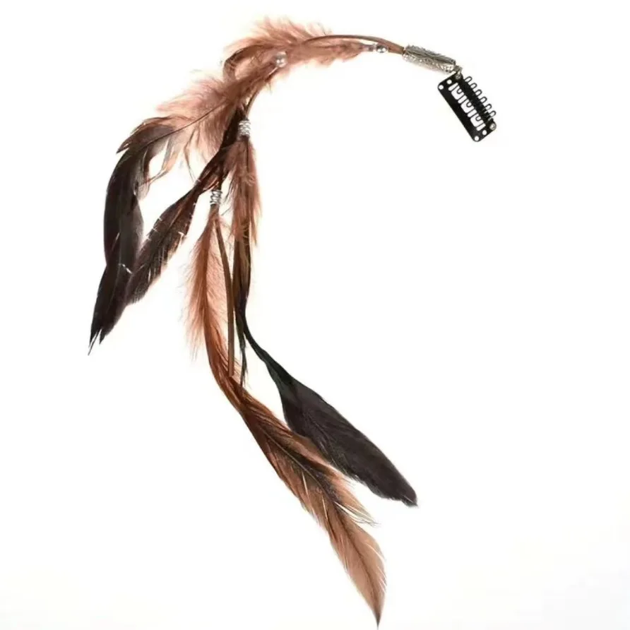 Set di clip di piume indiane 2024 Piuma bohémien, accessori per capelli con fascia etnica selvaggia