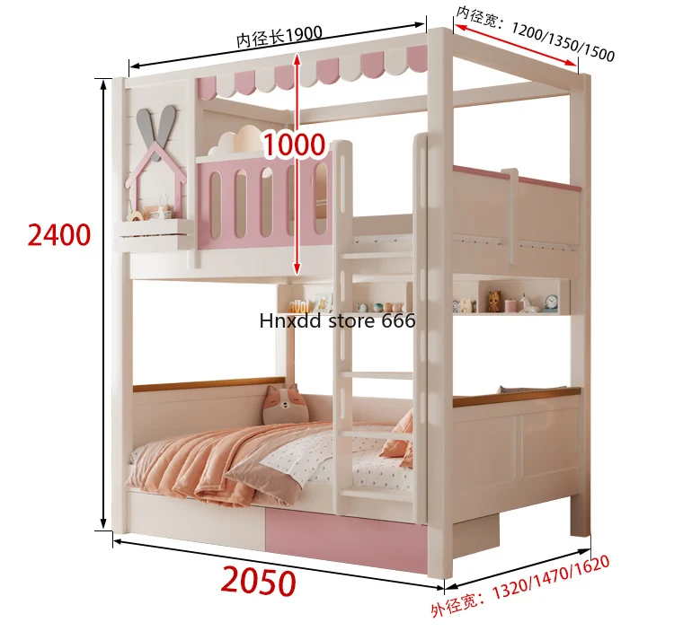 Multifunctional children's high guardrail up and down with the same width, mother and child bed with storage drawer