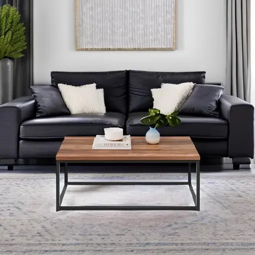 

44in Modern Industrial Style Rectangular Wood Grain Top Coffee Table, Rustic Accent Furniture for Living Room w/Metal Frame