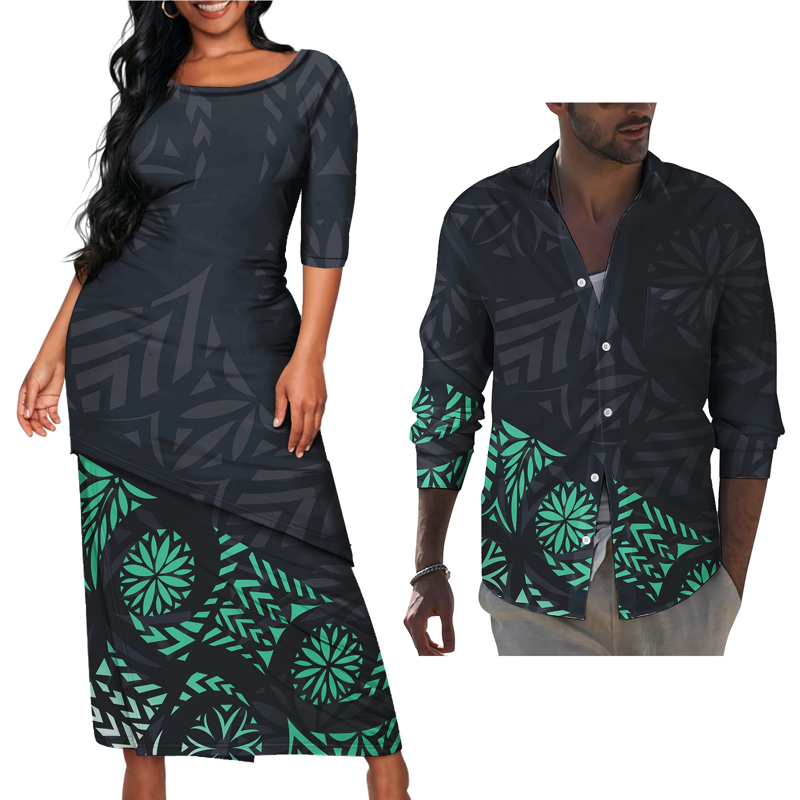 Print On Demand Polynesian Tribal Print Family Matching Outfits Couple Clothes Samoan Puletasi Set And Plus Size Mens Shirts