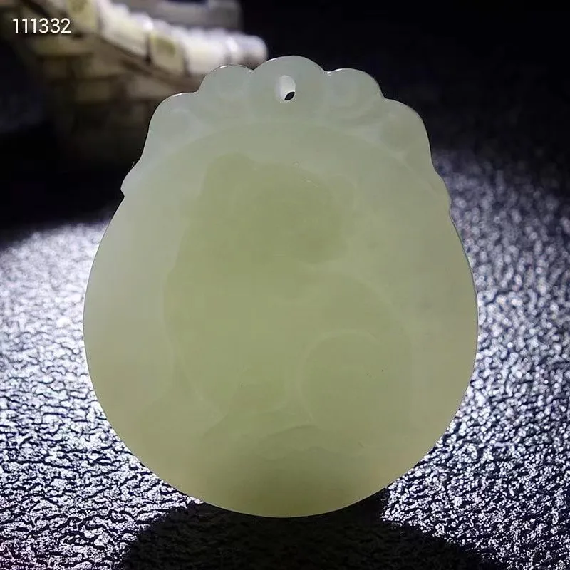 

Natural 100% real white hetian jade carve Zodiac Pig Bless peace pendant jewellery Handle piece for men woman gifts good luck