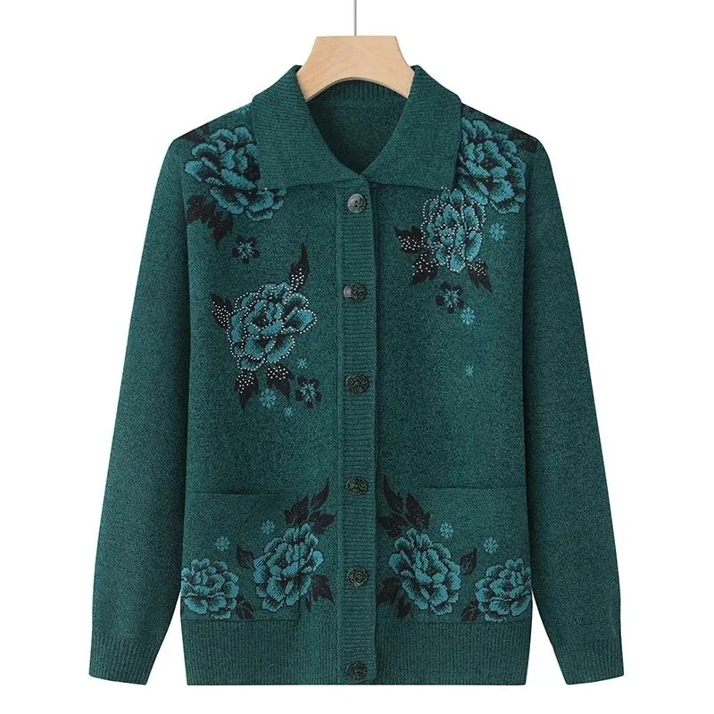 

Elderly Knitted Cardigan Jacket Spring Autumn Female Sweater Coat Single breasted Slim Women's Pocket Knitt Cardigans Outwear