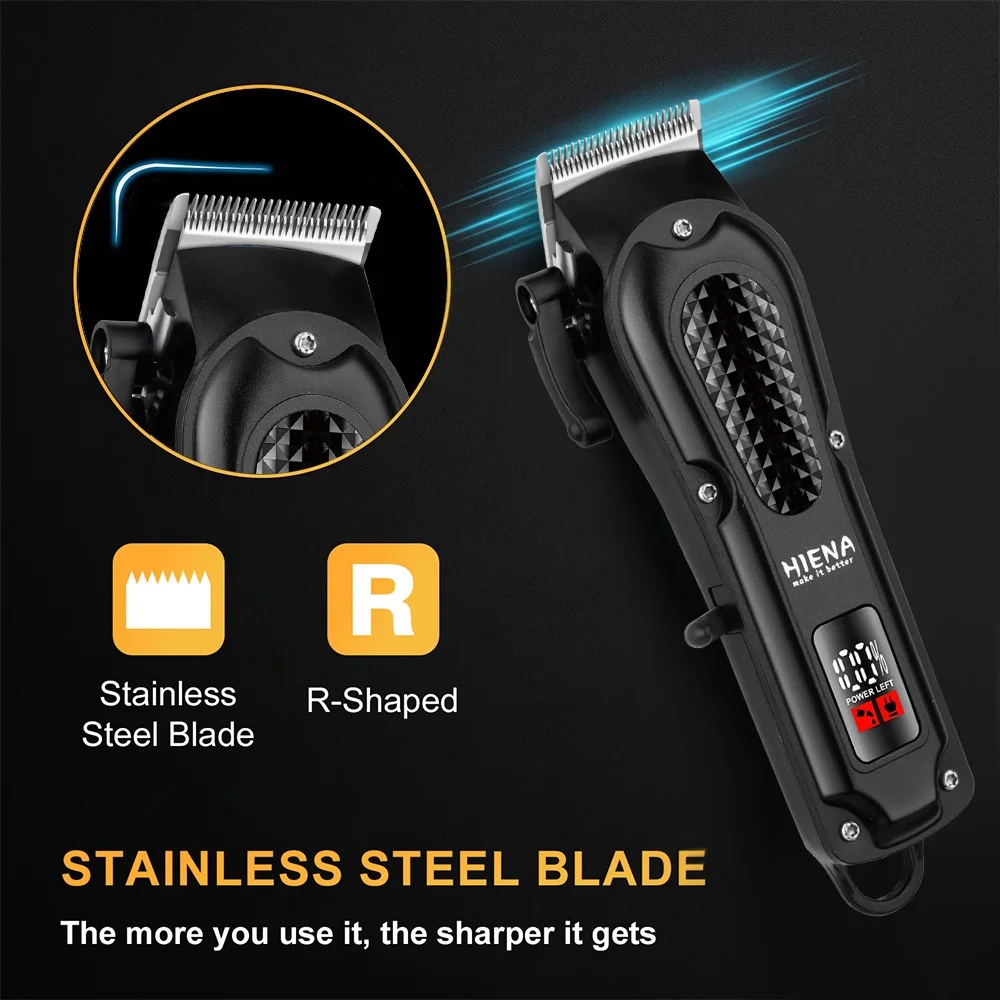 HIENA 3in1 Hair Clipper Set Rechargeable Trimmer Shaver 8 Guards Max 6mm Salon Home Men Grooming Kit