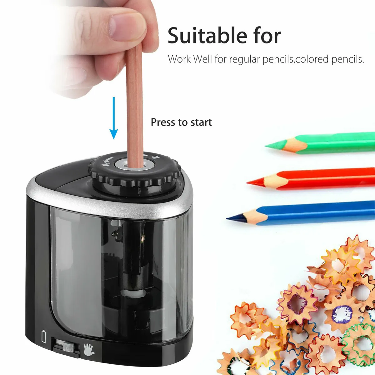 Electric Auto Pencil Sharpener Safe Student Helical Steel Blade Sharpener for Artists Kids Adults Colored Pencils Diameter 6-8mm