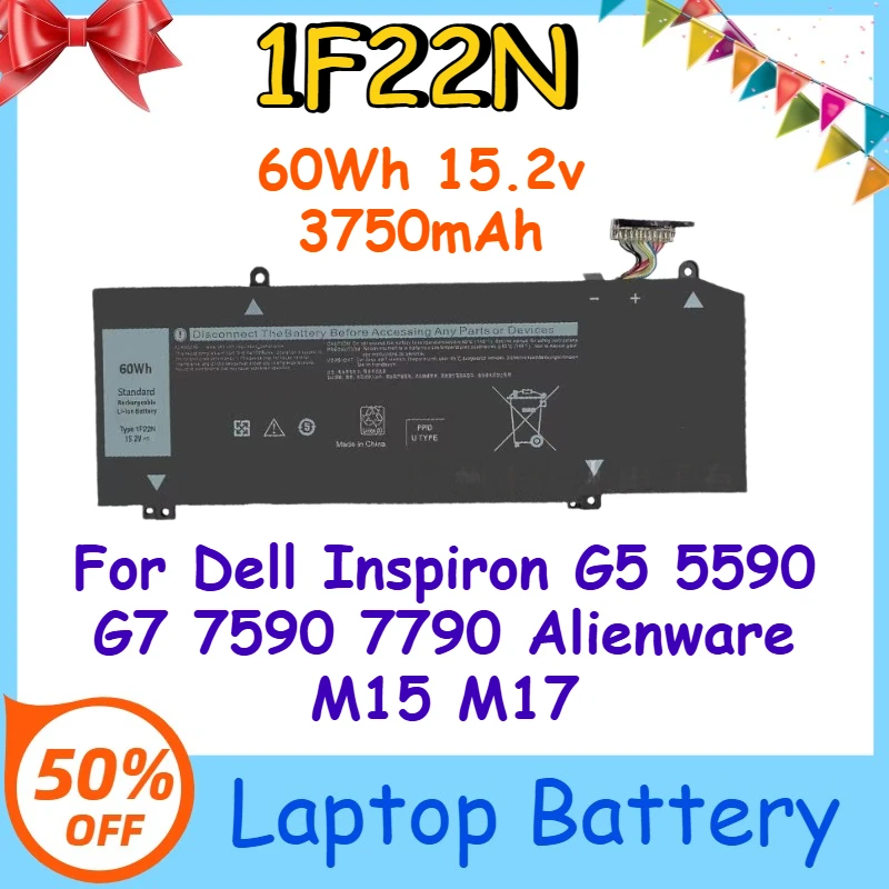 

1F22N 60Wh 15.2v 3750mAh Laptop Battery for Dell Inspiron G5 5590 G7 7590 7790 Alienware M15 M17 Dell Laptop Battery Hot Sale