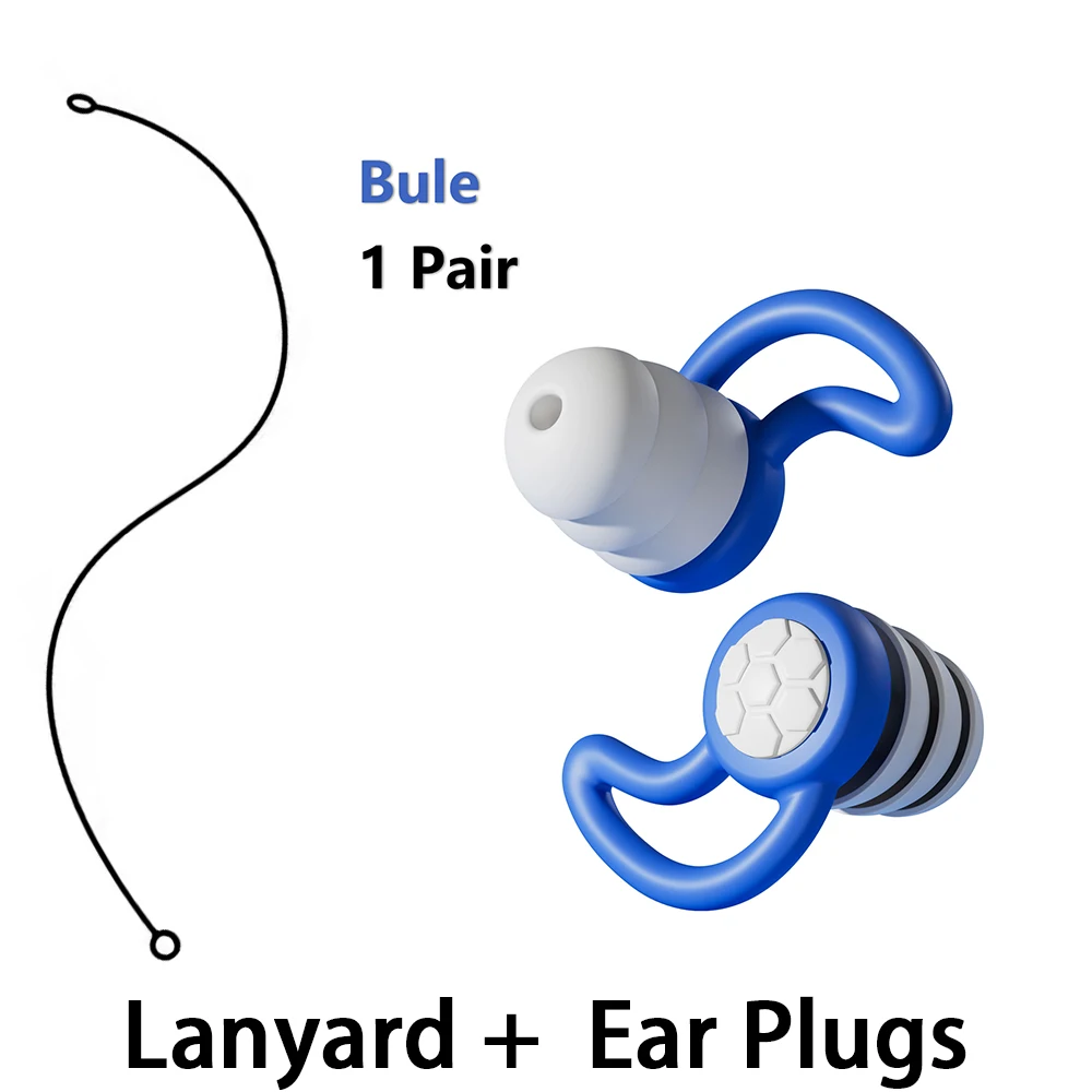 3 Layer Soft Silicone Earplugs Noise Cancelling Reusable Hearing Protection with Silicone Lanyard for Sleeping Swimming