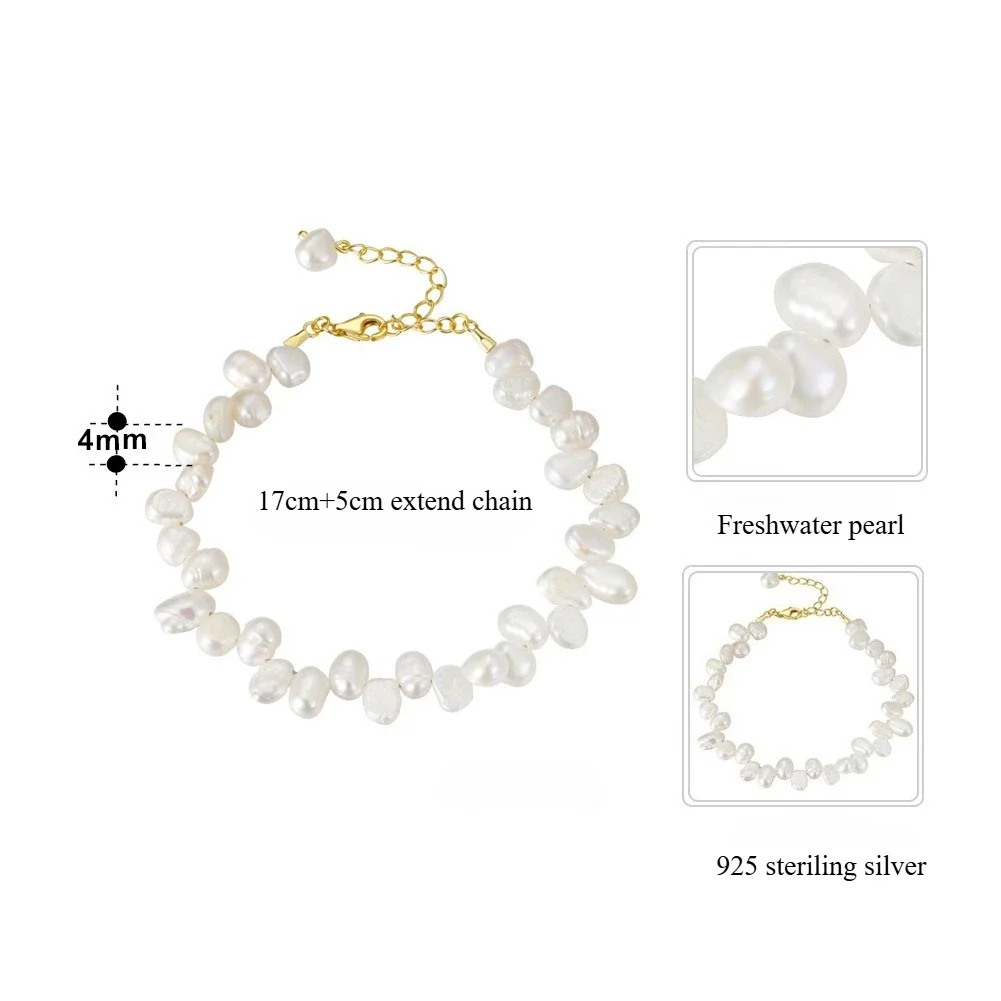 YWYC 4-5 مللي متر الباروك لؤلؤ المياه العذبة سوار للنساء 925 فضة قابل للتعديل سوار مجوهرات هدية 2025 الوافدين الجدد #2
