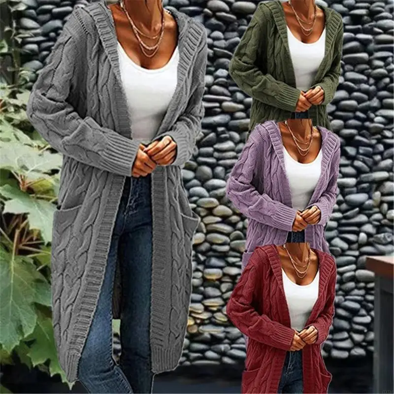 

Women's Cable Weave Sweater Long Long Cotton Cardigan For Autumn Winter Warm Oversized Outerwear 6XDA