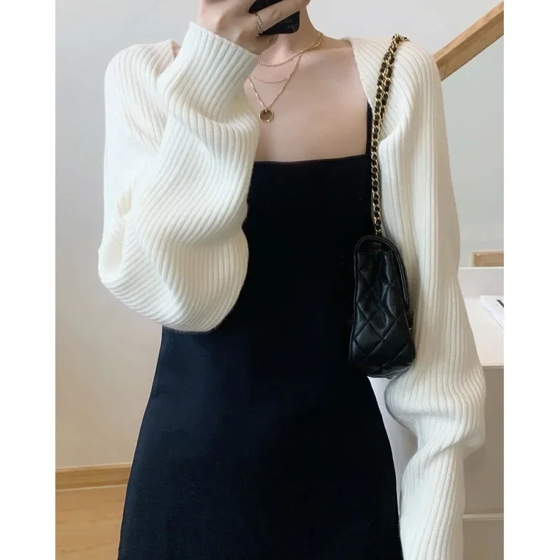 Women Short Cardigans Autumn Ultra-short Sweater Coat Long Sleeve Loose Knitted Crop Top Solid Color Sexy Cardigan Sweaters Top