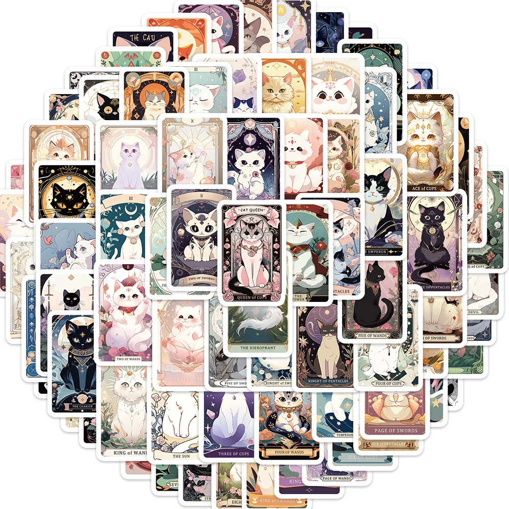 10/30/78Pcs Retro Tarot Cat Waterproof Graffiti Sticker Aesthetic Decorative Luggage Laptop Guitar Diary Scrapbook Kids Stickers