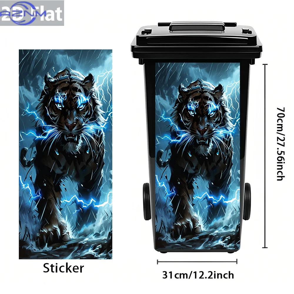 1pc Thunder Tiger Art PVC Trash Bin Sticker Close-Up, Waterproof Removable Back Glue, Great for Wall Decor, Home Art, Mural, R