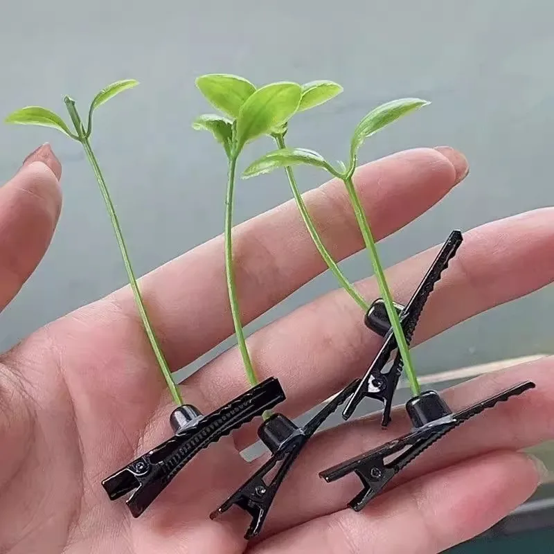 Creative Funny Little Bean Sprouts Grass Hair Clips for Girls Fashion Green Grass Bean Sprout Hairpins Plant Hair Accessories
