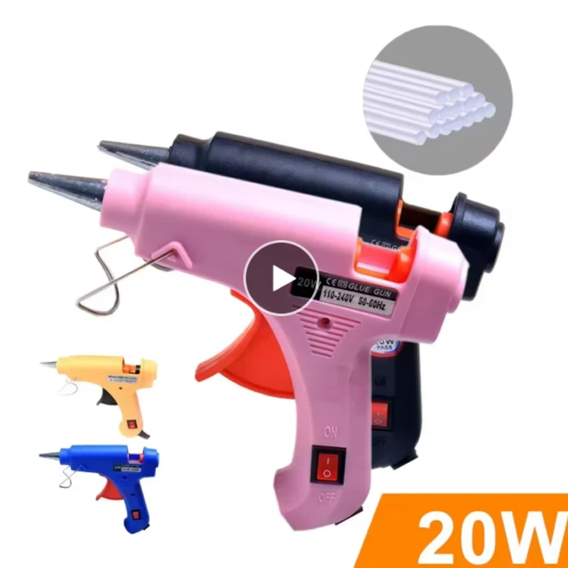20W EU 플러그 글루건. 고무 스틱 30개/10개. DIY 미니 전기 난방 온도 조절 수리 도구. 크리스마스와 할로윈 선물