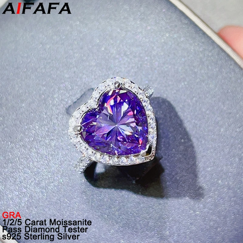 1/2/5 Carat Purple Pink Heart Moissanite Lab Diamond Women Rings s925 Silver Moissanita Luxury Wedding Ring Fine Jewelry GRA