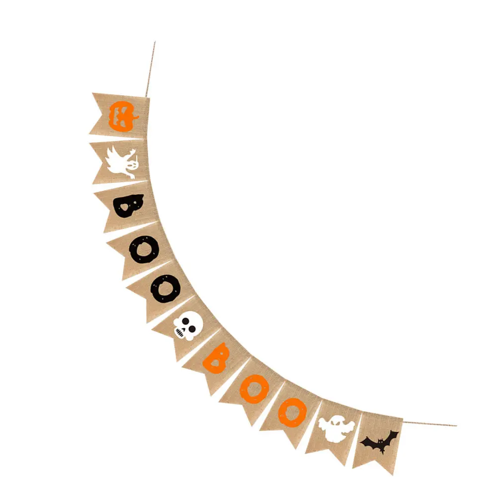 Halloween Decor Banner Burlap Boo Pendant for Party Hanging Door Window Yard Fireplace Overhang Festive Bunting Celebration