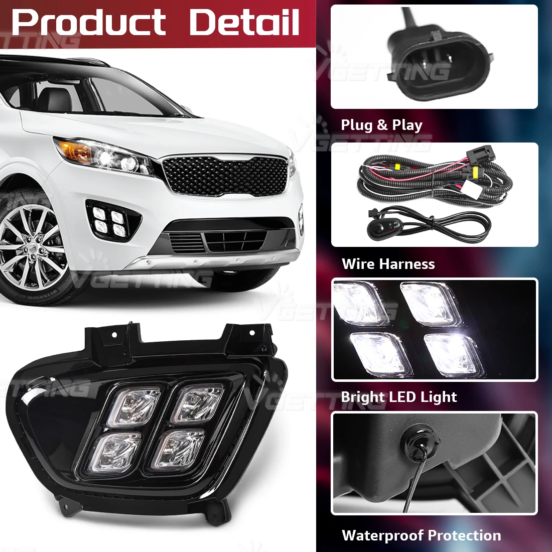For KIA Sorento 2015 2016 2017 LED Fog Lamps Car DRL Daytime Running Lights US Asia Type Front Bumper Headlights Car Accessories