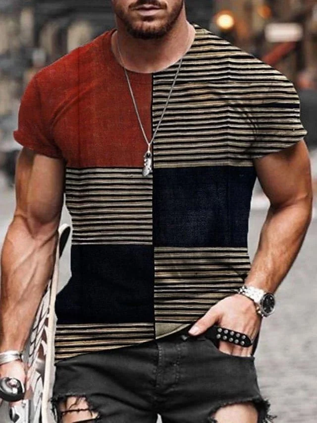 

Vintage Men's T-shirt 3d Fashion Patchwork Print T Shirt Oversized Casual Short-sleeved Summer Streetwear Men Clothing Tees Tops
