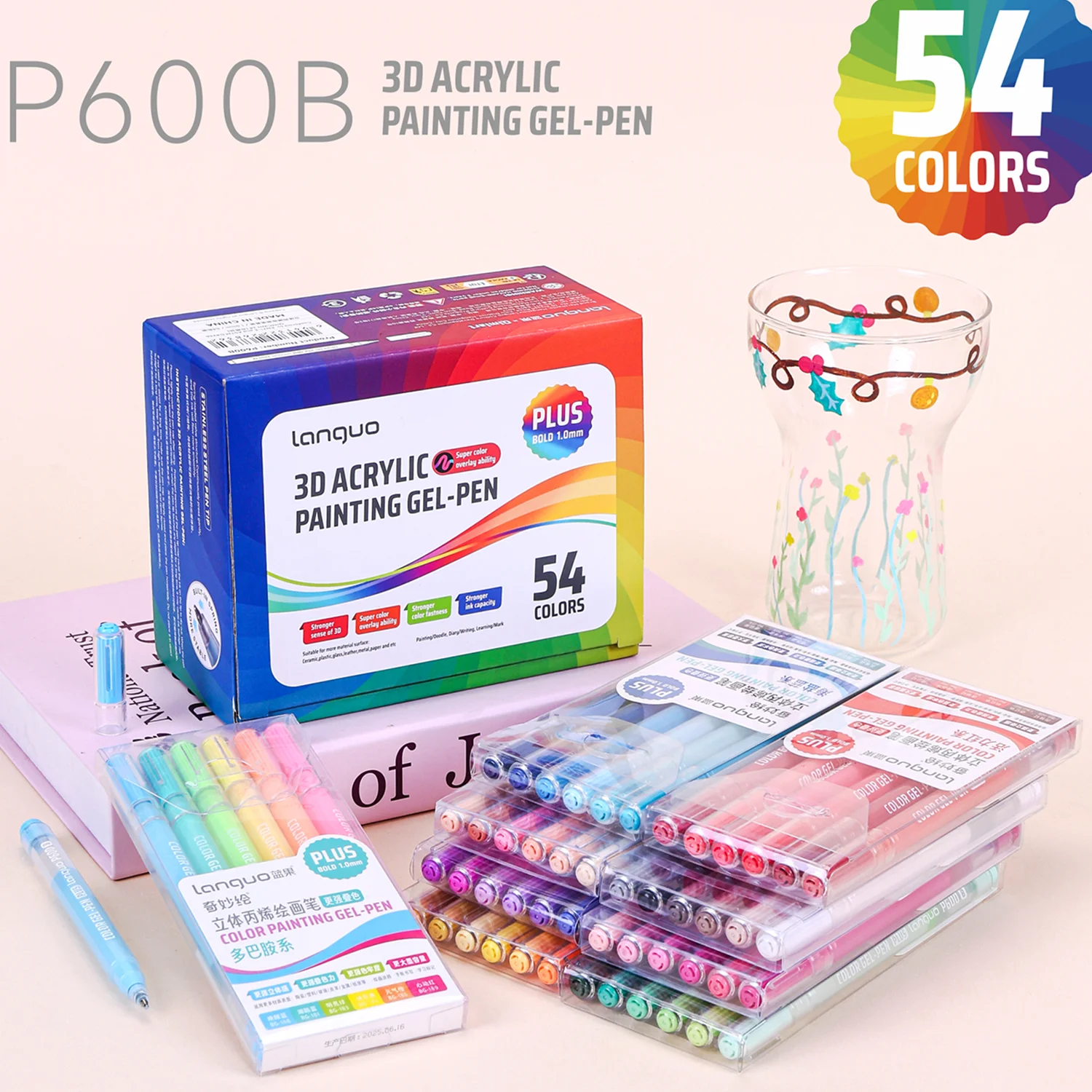 

3D Acrylic Painting Gel Pen Set 54 Colors Enhanced Version Thick Tip 1.0mm Journaling Pen Plus Colorful Painting Fluorescent Gel Pen Graffiti Handwriting Watercolor Pen Large Capacity