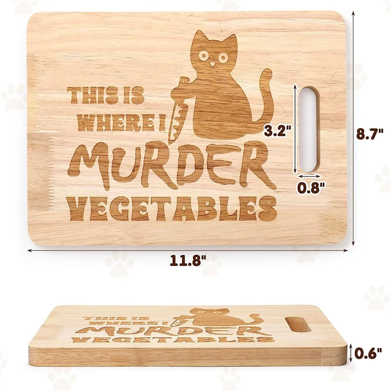 Funny Black Cat Cutting Board This is Where I Murder Vegetable Wooden Food Serving Tray Dethawing Engraved Vegan HY