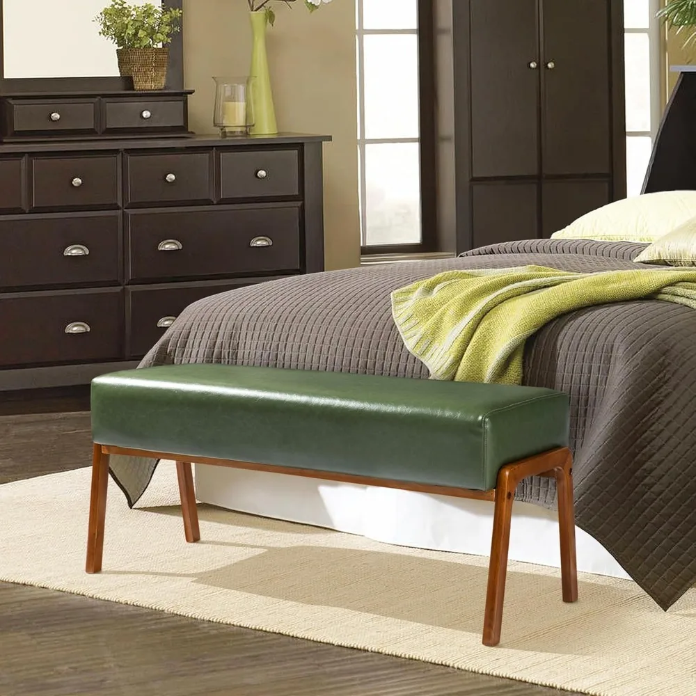 

Зеленая скамейка из кожзаменителя современного охотника середины века с ножками из орехового каучука, пуфик с просторной мягкой подушкой