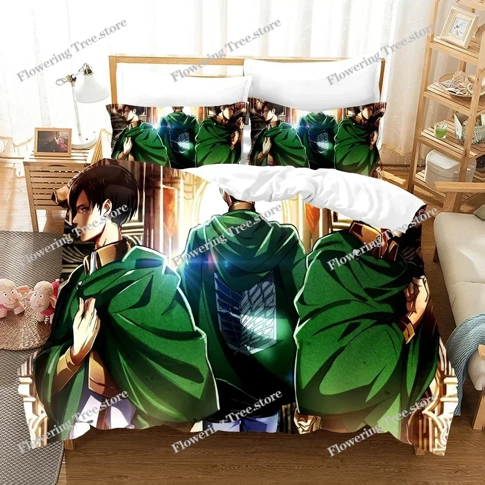 3D Printed Attack On Titan AOT Bedding Set Anime Levi Duvet Cover Double Twin Full Queen King Adult Kids Bedclothes Quilt Cover